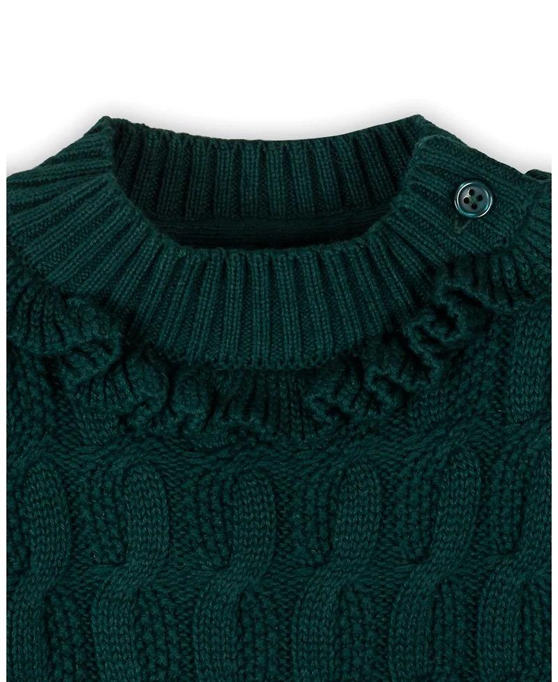 Hope & Henry Little and Big Girls' Organic Ruffle Edge Cable Knit Sweater Dress