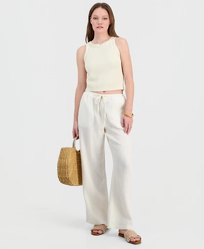 Juniors' Cotton Gauze Drawstring Beach Pants