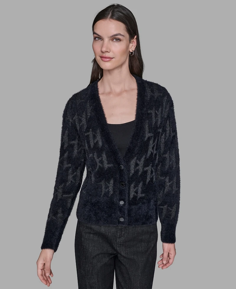 Karl Lagerfeld Paris Women's Logo Embellished V-Neck Sweater