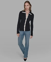 Karl Lagerfeld Paris Women's Open Collar Button Down Sweater