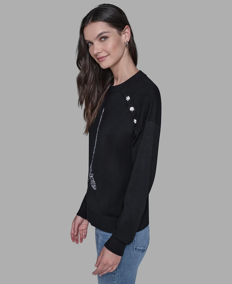 Karl Lagerfeld Paris Women's Eiffel Tower Print Crewneck Sweater