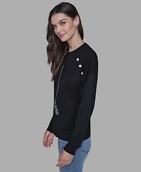 Karl Lagerfeld Paris Women's Eiffel Tower Print Crewneck Sweater