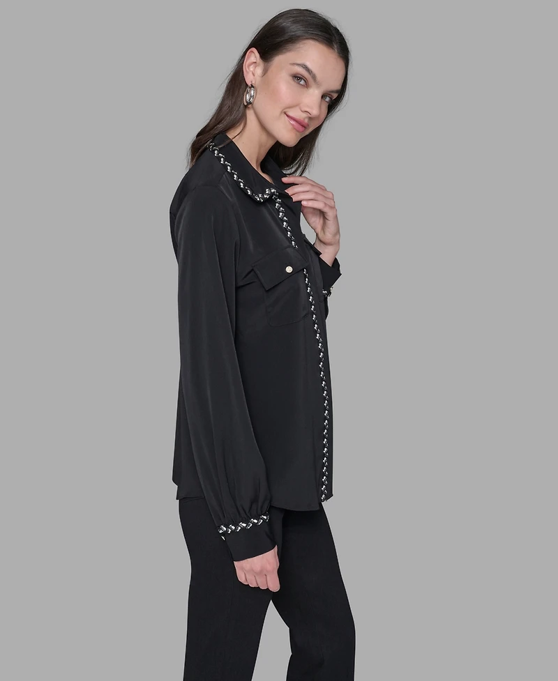 Karl Lagerfeld Paris Women's Tweed Collar Top