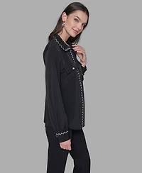 Karl Lagerfeld Paris Women's Tweed Collar Top