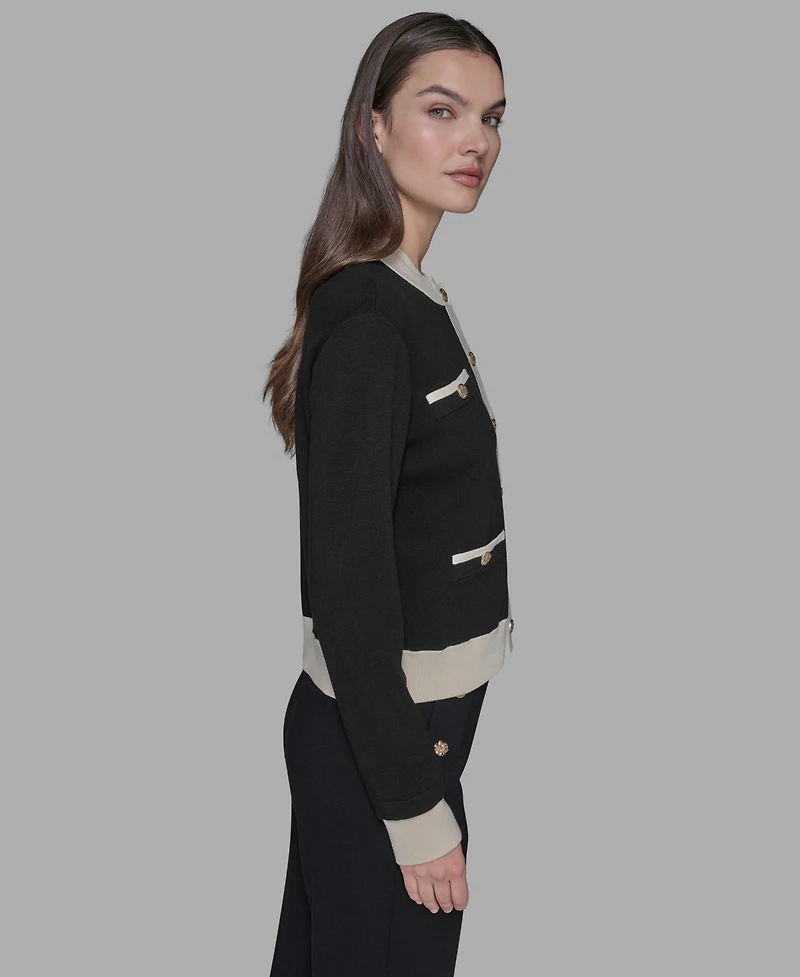 Karl Lagerfeld Paris Women's Contrast Trim Crewneck Sweater
