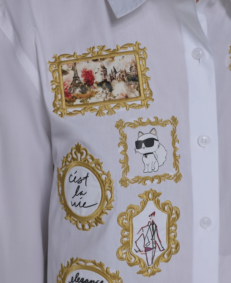 Karl Lagerfeld Paris Women's Portrait Button Down Top