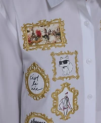 Karl Lagerfeld Paris Women's Portrait Button Down Top