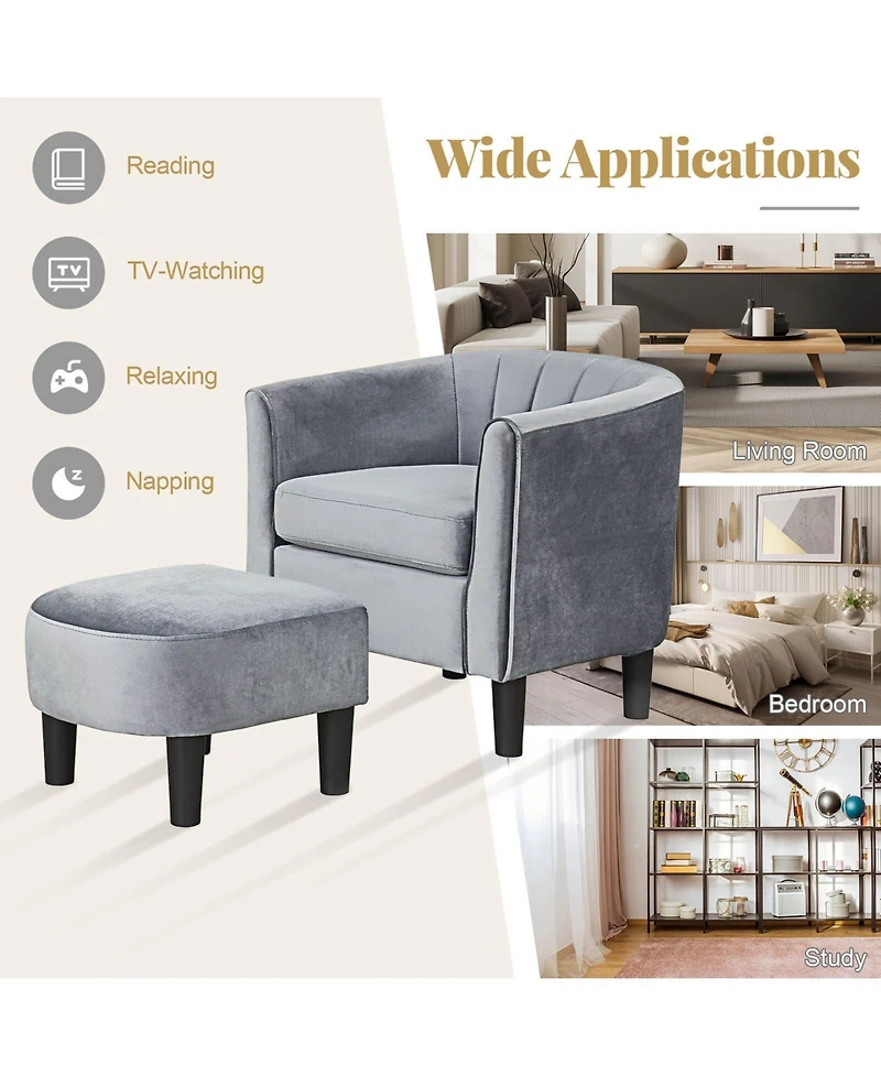 Barrel Chair with Ottoman Footrest Curved Backrest Armrests Removable Seat Cushion