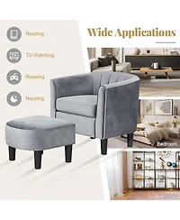 Barrel Chair with Ottoman Footrest Curved Backrest Armrests Removable Seat Cushion