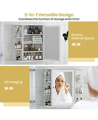 Gymax Bathroom White finish Multipurpose Mount Wall Surface Storage Cabinet Mirror