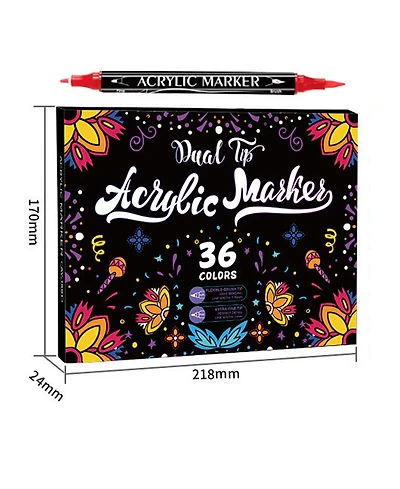 Htutwoo 36 Colors Acrylic Paint Markers, Dual Tip with Fine Tip and Brush Tip Pens for Stone, Wood, Ceramic, Metal, Glass, Rock Painting, Diy Crafts