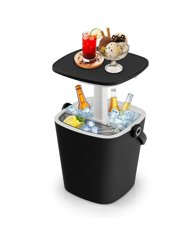 Sugift 3-in-1 Portable Cooler Bar Table with Bottle Opener and Lift Top Lid for Camping Poolside-Black