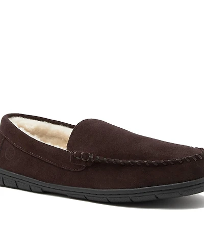 Lands' End Men's Wide Width Fuzzy Lined Suede Moccasin Slippers