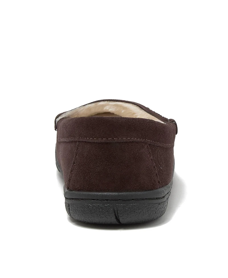 Lands' End Men's Wide Width Fuzzy Lined Suede Moccasin Slippers