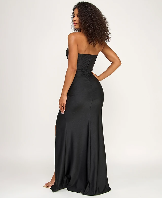 macy's black strapless dress Mattea Slinky And Mesh Maxi Dress With Scarf / Black | MESHKI