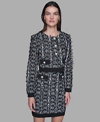 Karl Lagerfeld Paris Women's Cropped Tweed Button Front with Jacket