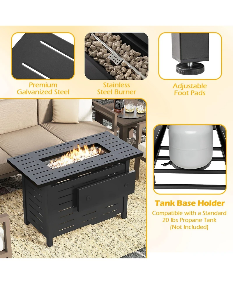 Mecale 40 Inch Outdoor Propane Fire Pit Rectangle Gas Fire Table with Lava Rocks.