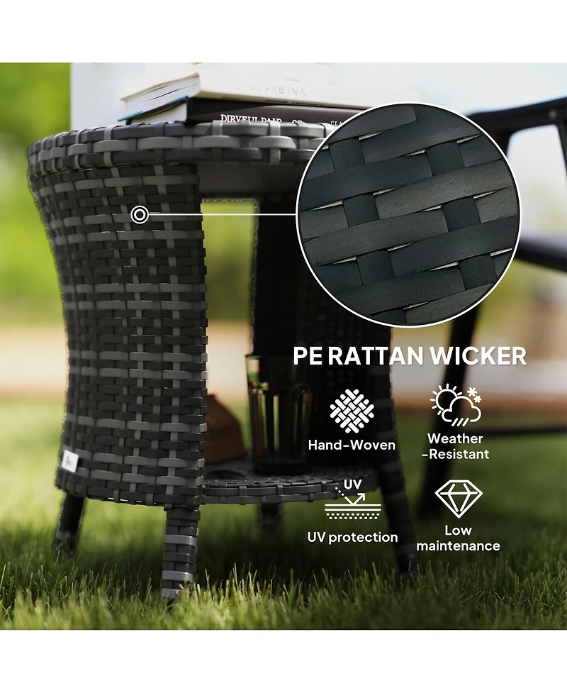 Outsunny 18" Wicker Table, 2-Tier Outdoor Side Mixed