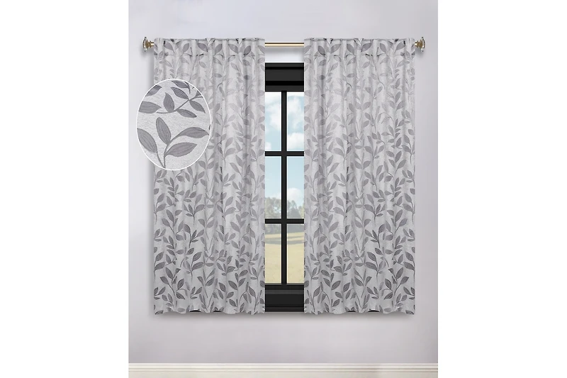 Superior Modern Leaves Room Darkening Grommet Top Curtain Panels