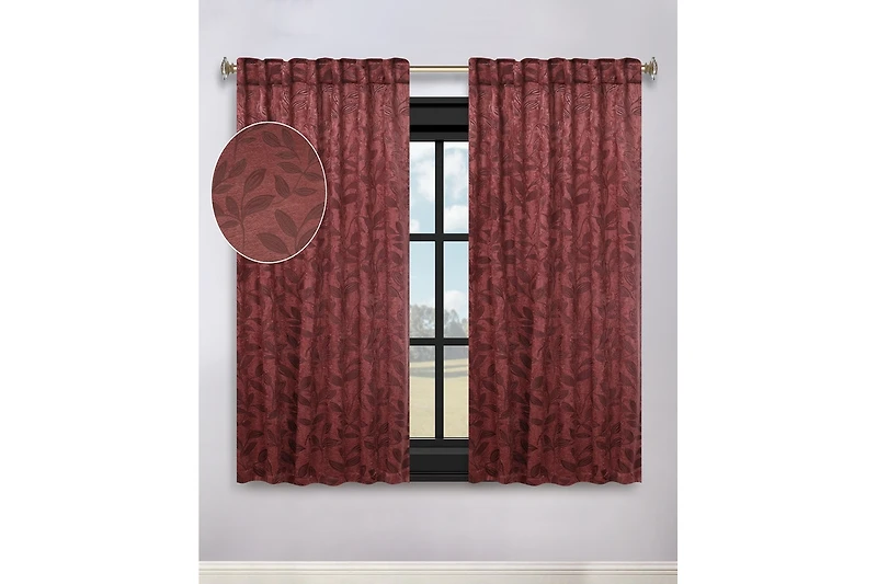 Superior Modern Leaves Room Darkening Grommet Top Curtain Panels