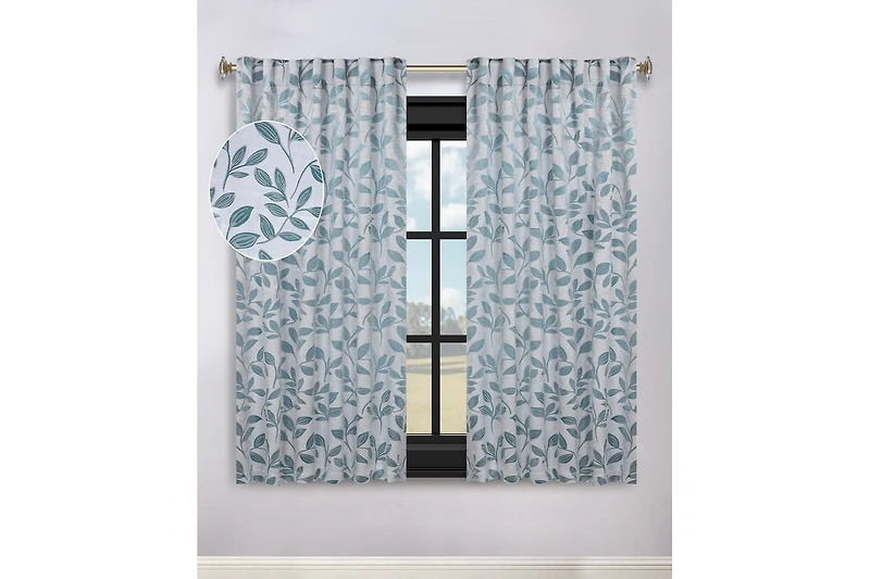 Superior Modern Leaves Room Darkening Grommet Top Curtain Panels