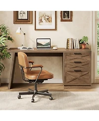 Tribesigns 59" Gaming Desk, Wooden Computer Desk with Drawers, Farmhouse Storage Workstation