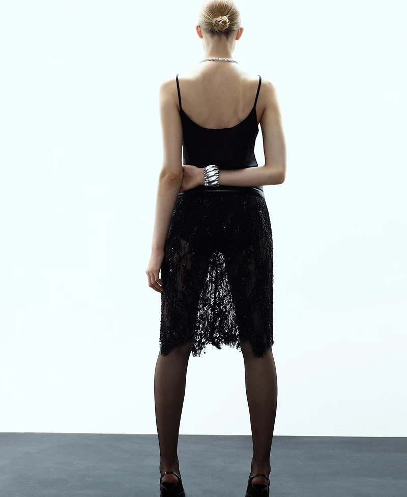 Mango Women's Beaded Lace Skirt