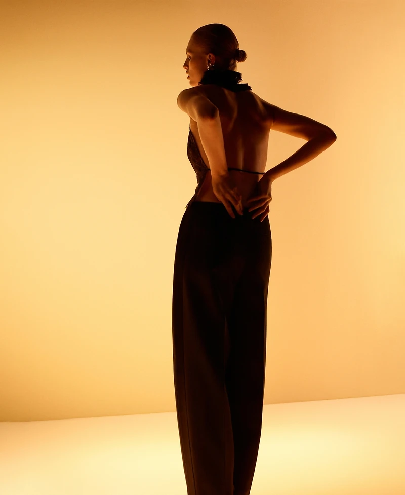 Mango Women's Ruff Collar Detail Lace Top