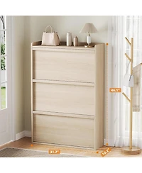 Shoe cabinet with 3 flip drawers and 3-tier adjustable shelves. Modern, hidden, freestanding design for entryway, hallway, or living room,Beige