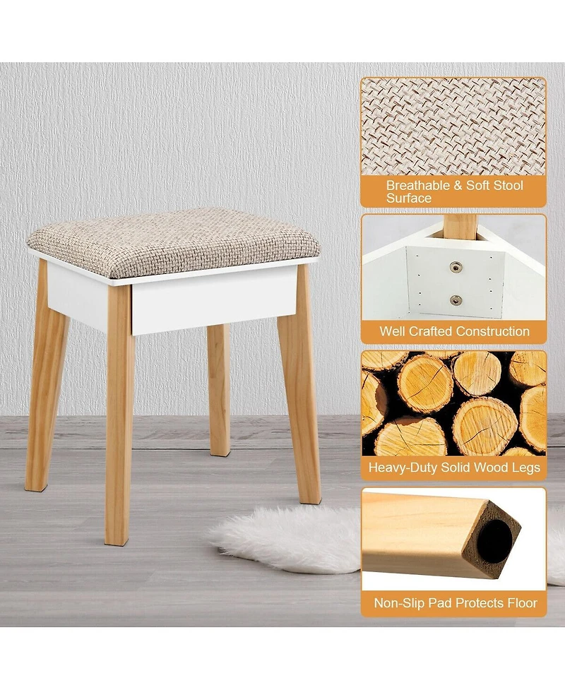 Vanity Table Set with Cushioned Stool and Large Mirror