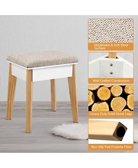 Vanity Table Set with Cushioned Stool and Large Mirror