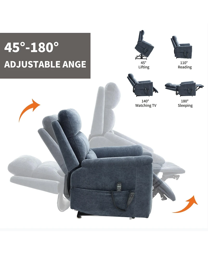 Chenille Dual Motor Infinite Position Up to 350 Lbs Power Lift Recliner Chair with 8-Point Vibration Massage and Lumbar Heating,Blue