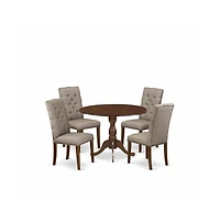 5 Piece Dining Set Includes 1 Drop Leaves Wooden Table and 4 Dark Khaki Linen Fabric Parsons Chair Button Tufted Back with Nail Heads
