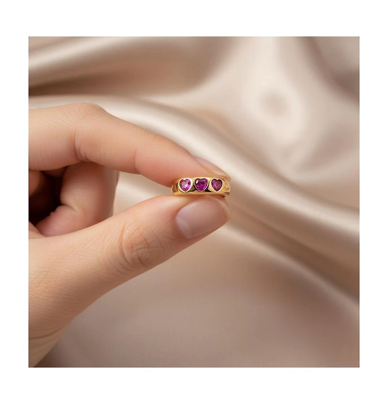 GiGiGirl 14k Yellow Gold Plated with Purple Cubic Zirconia Cluster Heart Halo Promise Ring