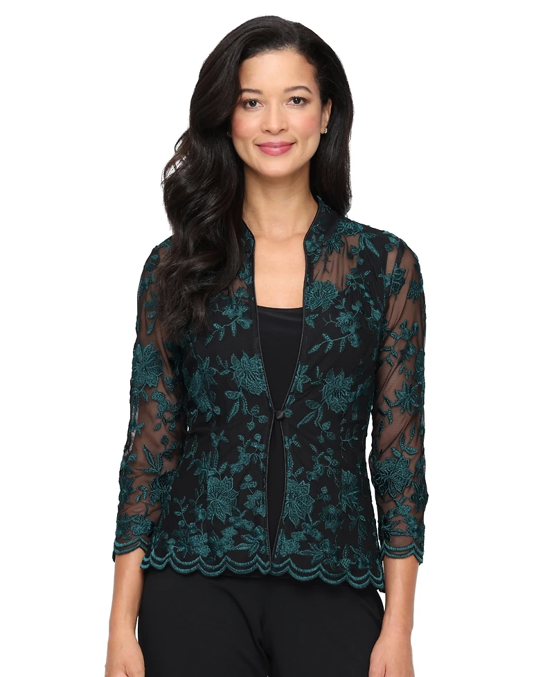 Alex Evenings Petite Embroidered 3/4-Sleeve Jacket & Tank Set