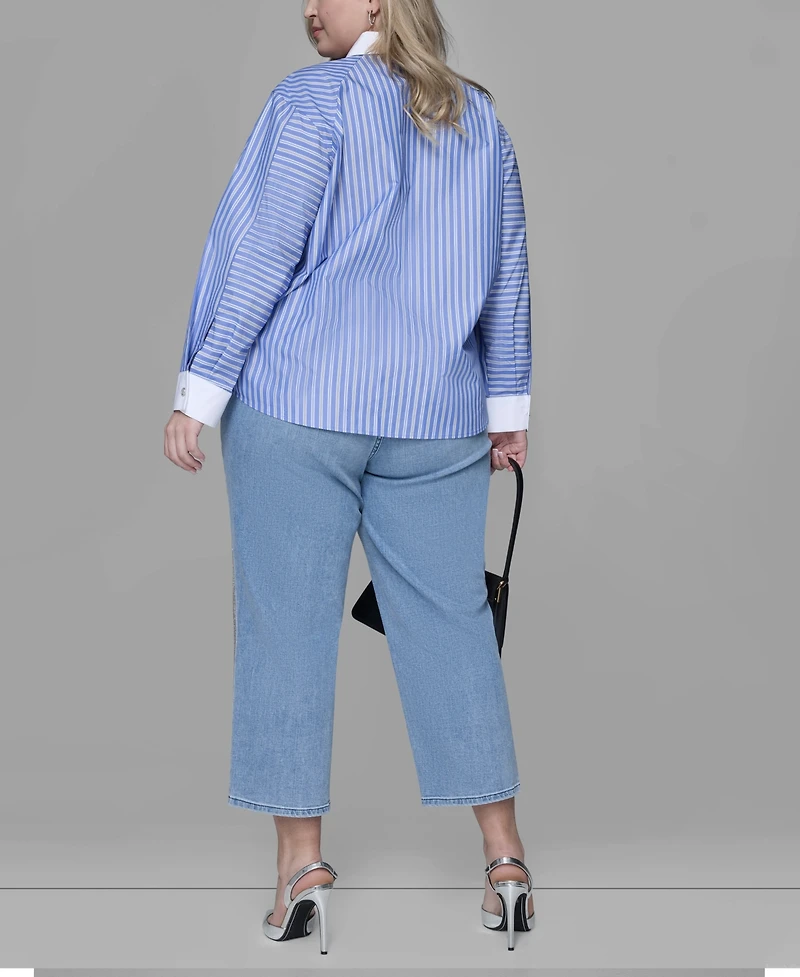 Karl Lagerfeld Paris Plus Long-Sleeve Stripe Shirt