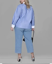 Karl Lagerfeld Paris Plus Long-Sleeve Stripe Shirt