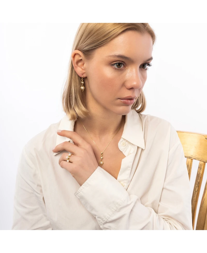 Spero London Sterling Silver Rhombus 3D Pearl Necklace