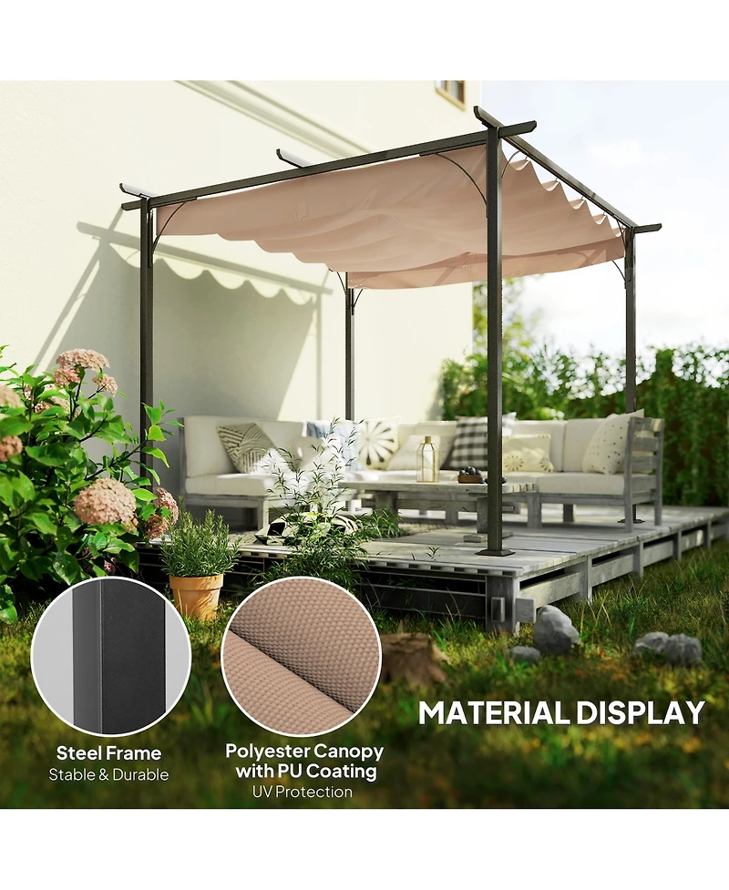 Outsunny 10 x 10 Retractable Patio Gazebo Pergola with Uv Resistant Outdoor Canopy & Strong Steel Frame