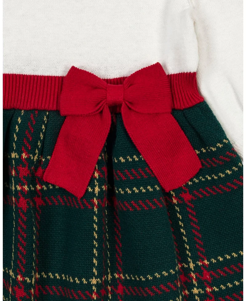 Hope & Henry Toddler Girls Organic Long Sleeve Skater Sweater Dress with Bow