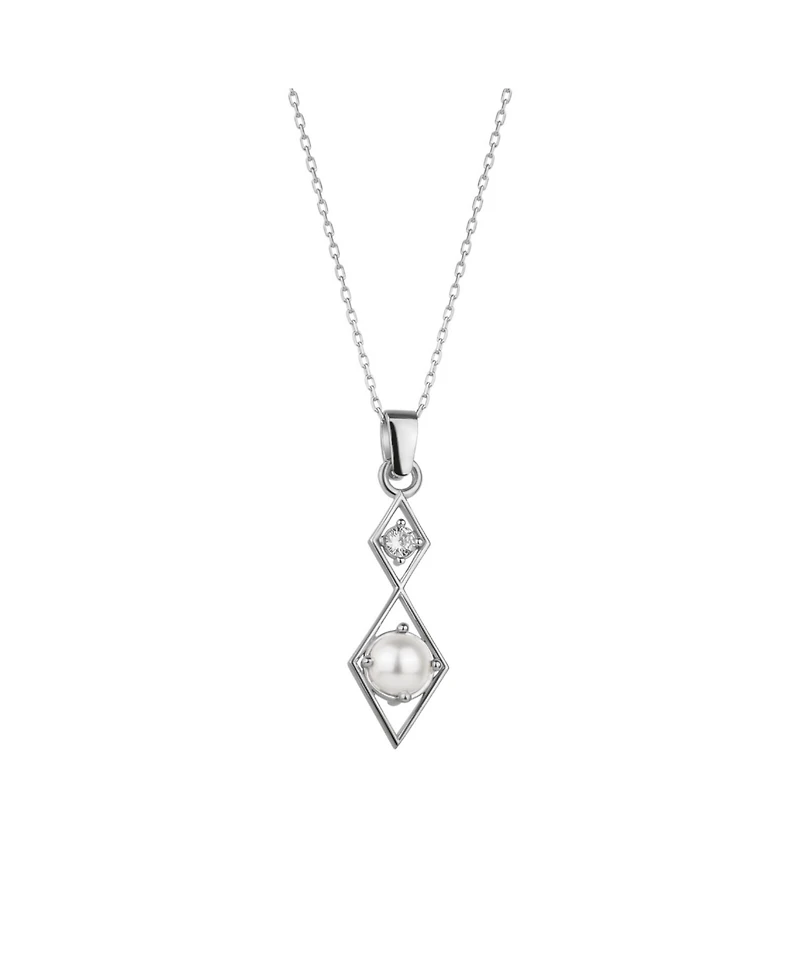 Spero London Sterling Silver Rhombus 3D Pearl Necklace