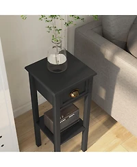 Homcom 2-Tier Side Table with Drawer Shelf for Living Room, Light