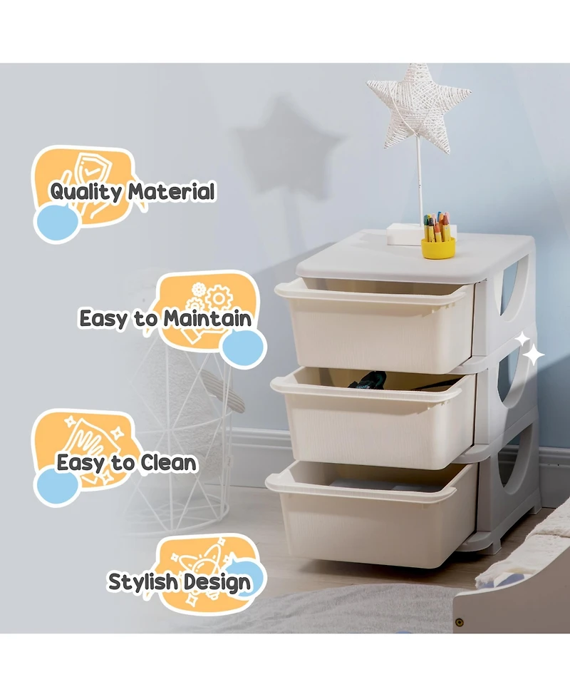 Qaba 22.25" 3 Tier Kids Storage Unit Dresser Tower