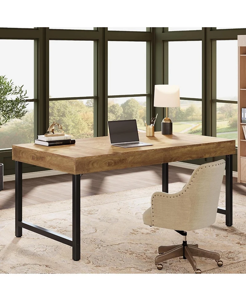 Tribesigns 55" Industrial Executive Desk, Rustic Simple Computer Laptop Desk, Study Writing Table Business Workstation