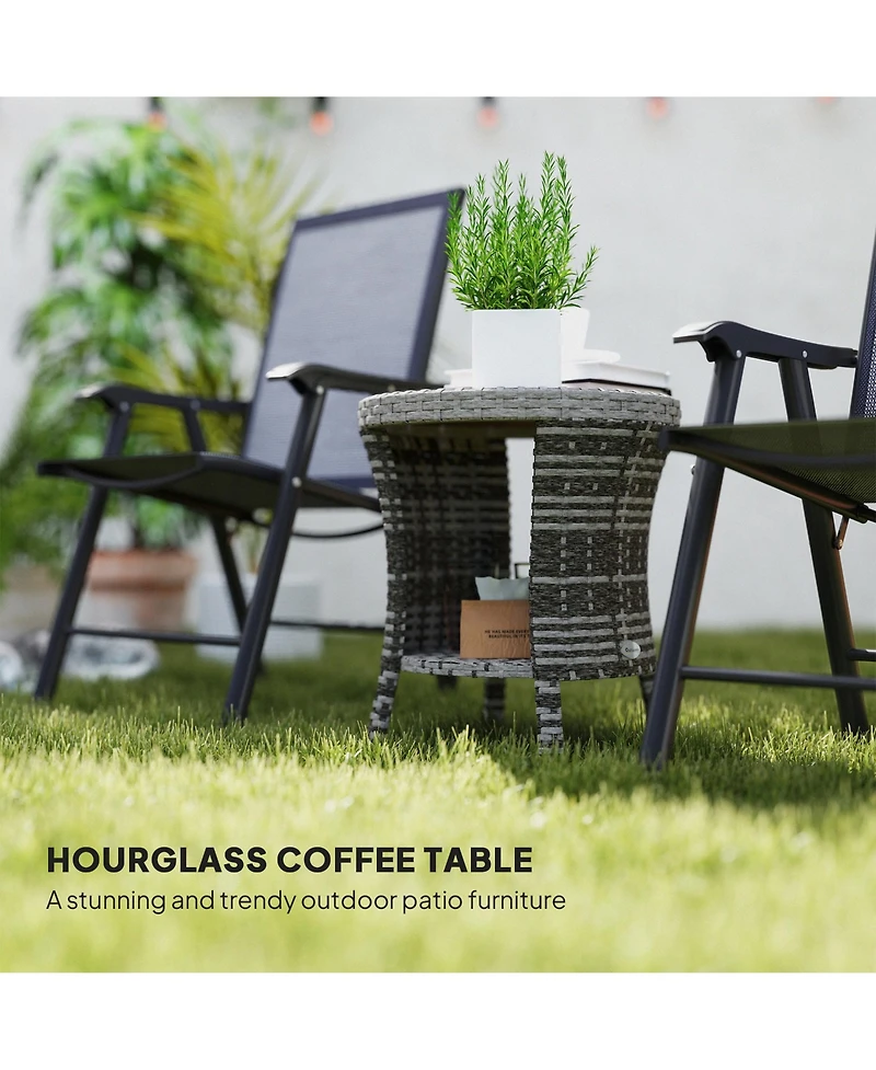 Outsunny 18" Wicker Table, 2-Tier Outdoor Side Table, Mixed
