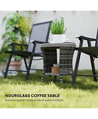 Outsunny 18" Wicker Table, 2-Tier Outdoor Side Table, Mixed