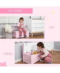 Qaba 2-in-1 Wooden Toy Box Kids Seat Bench Storage Chest w/ Pneumatic Rod