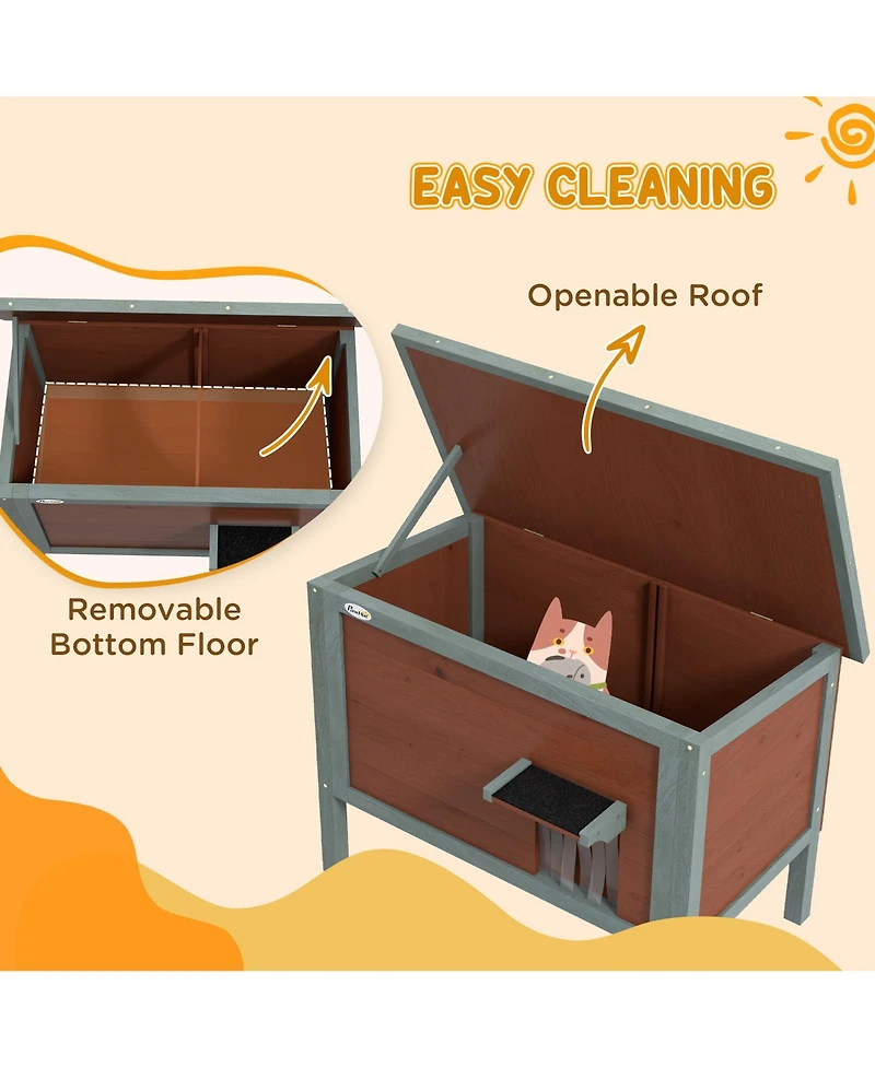 PawHut Outdoor Cat House, Wooden Feral Cat House W/ Removable Floor,