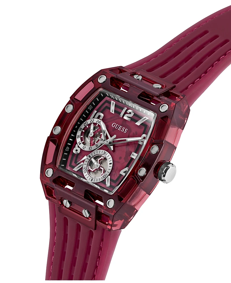 Guess Men's Burgandy Silicone Multi-Function Watch, 42mm
