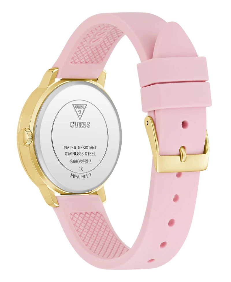 Guess Women's Gold-Tone Pink Silicone Analog Watch, 36mm
